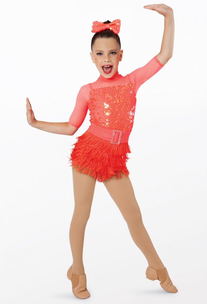 MC Preloved Solo Weissman Fluro Coral Sequin Costume with Fringe Size