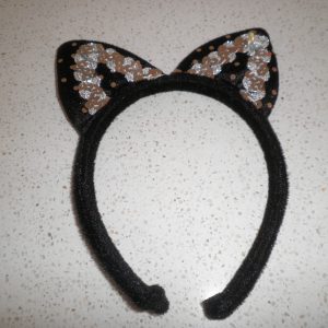 New Set Black & Silver Sequin Decorated Cat Ear Headbands (Set of 12)