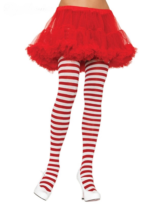 New Set Leg Avenue Red & White Striped Tights One Size (Set of 8)